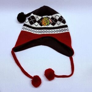 Fan Favorite Kids Chicago Blackhawks NHL Argyle Fleece Lined Peruvian Beanie Hat